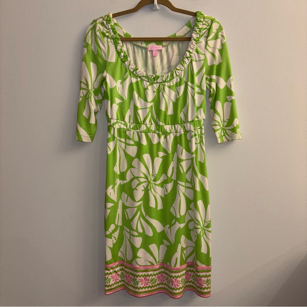 LILLY PULITZER silk pink and green printed dress S